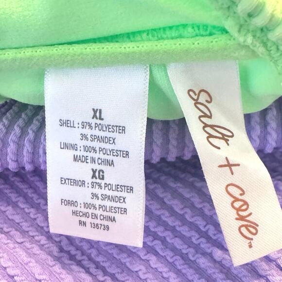 New Salt + Cove Juniors' Colorblock One-Piece Monokini Lime Purple Juniors XL - Picture 5 of 11